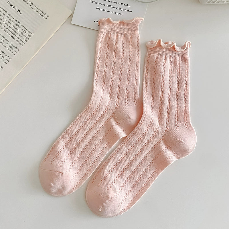 [5 Pairs] Summer Breathable Solid Color Mesh Preppy Style Fungus Fragrance