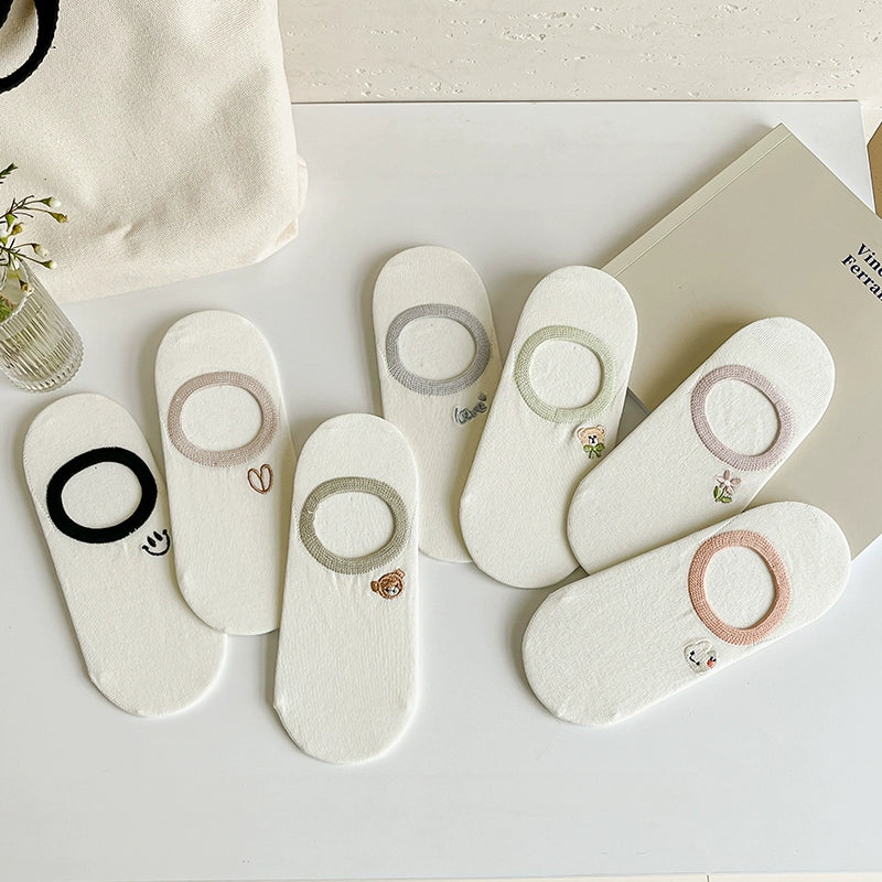 [7 Pairs] Cute Girl Heart Spring and Summer Thin Pure Cotton Full Wear Guide