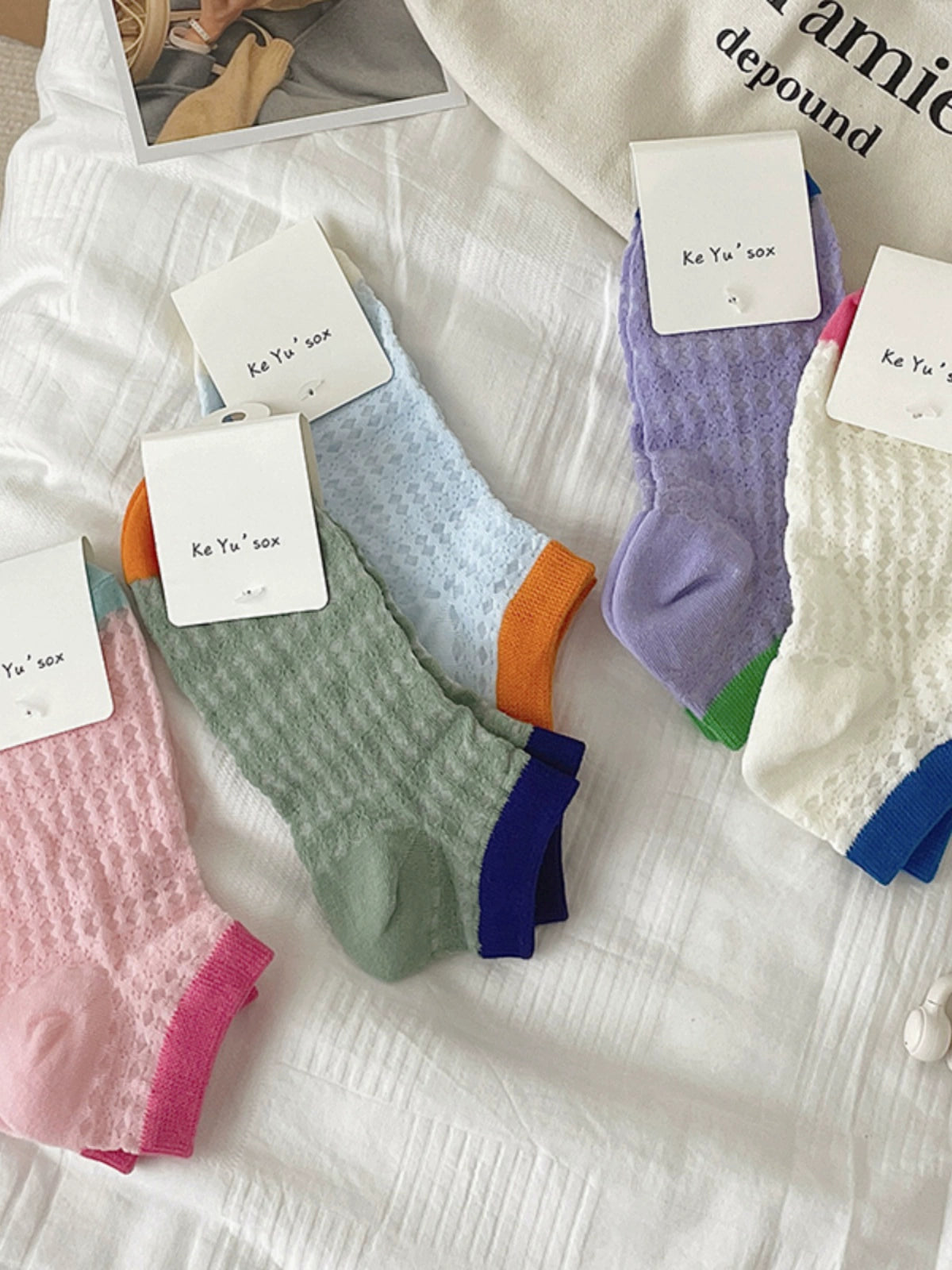 [5 Pairs] Summer Two-Color Wear Thin Breathable Mesh Girl