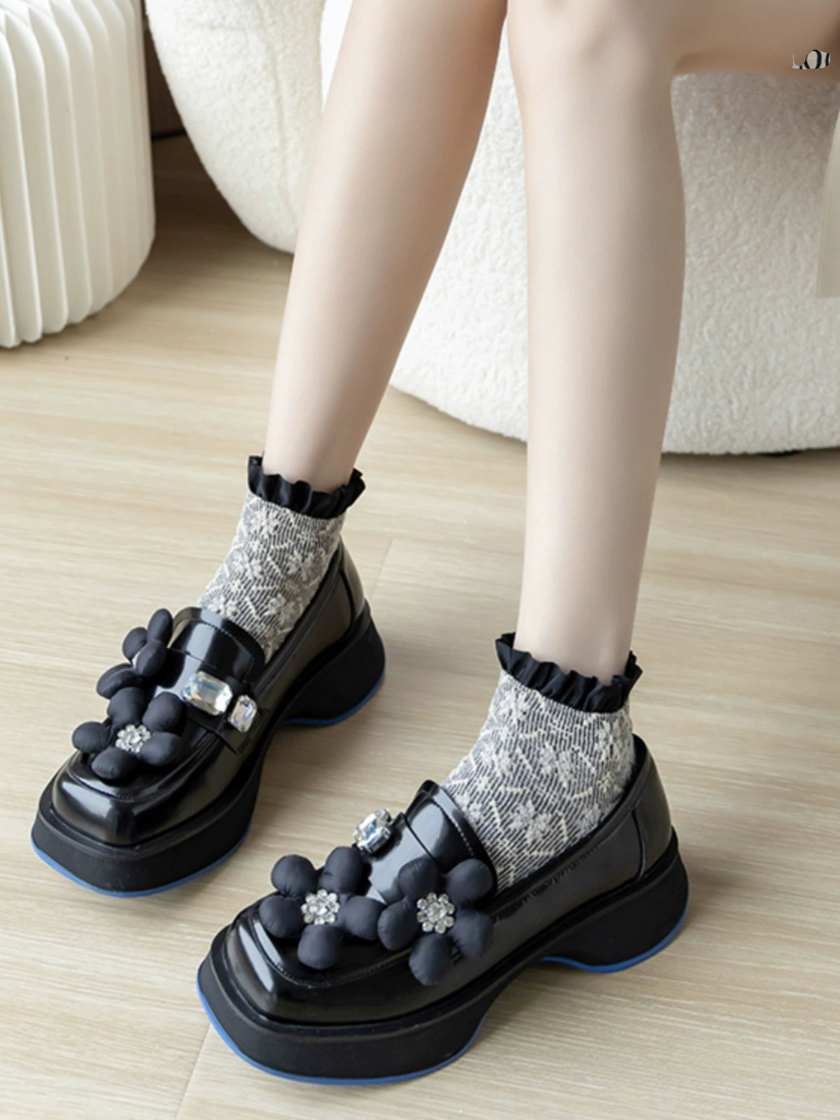 [5 Colors] Dashang Dashed Rhombus Lace Women's Short Spring and Summer Fashion Socks