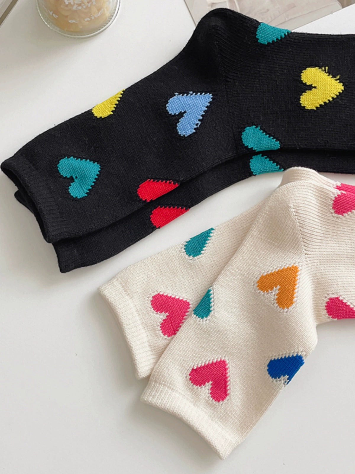 [2 Pairs] Spring and Summer Colored Loving Heart College Style Sweet Love Sweet