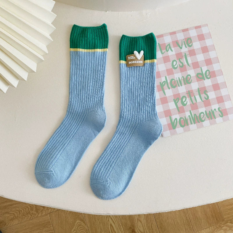 [4 Pairs] Spring and Summer Japanese and Korean Fashion 3D Love Pure Cotton Comfortable Breathable Mid-Calf