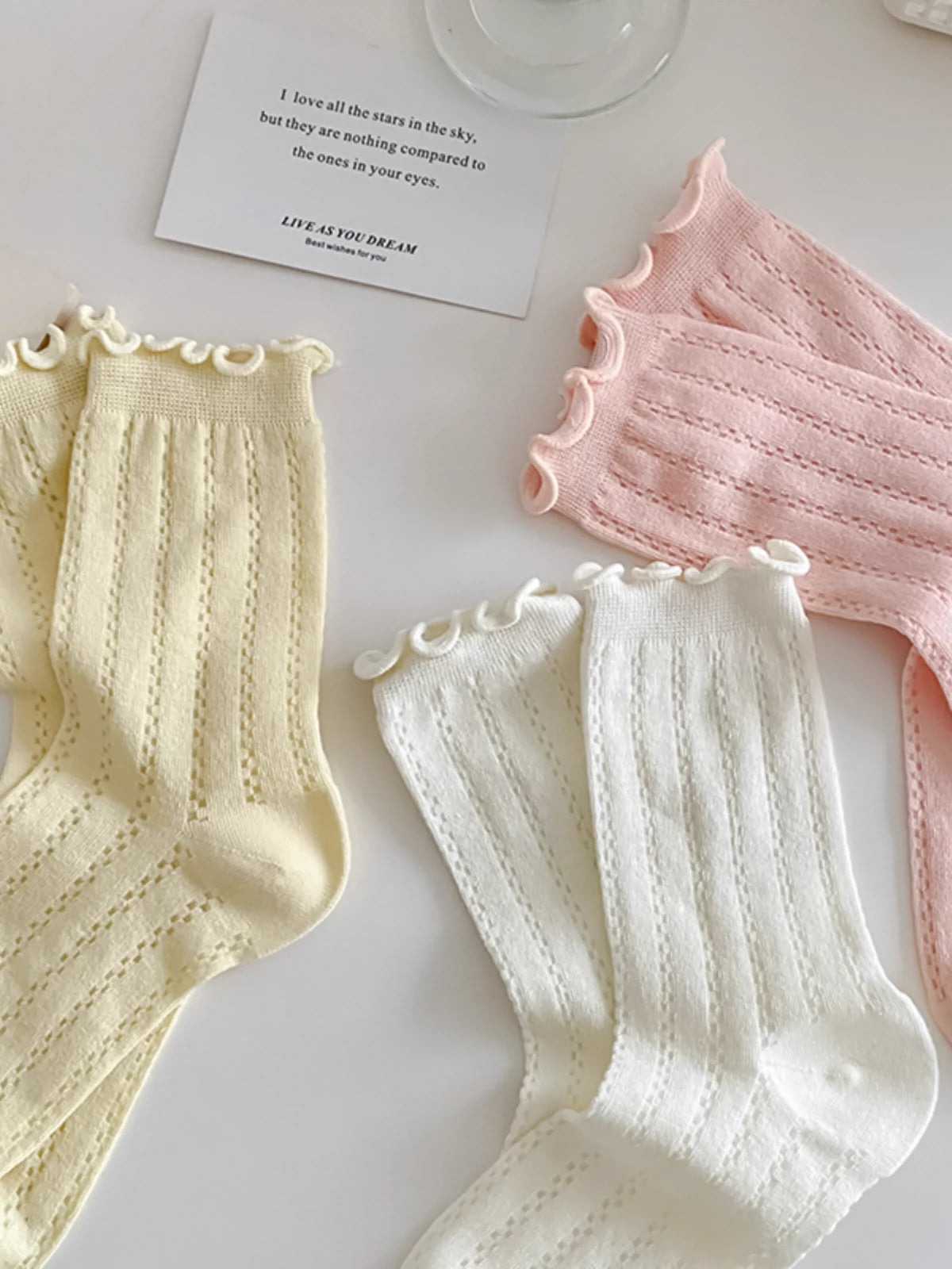 [5 Pairs] Summer Breathable Solid Color Mesh Preppy Style Fungus Fragrance