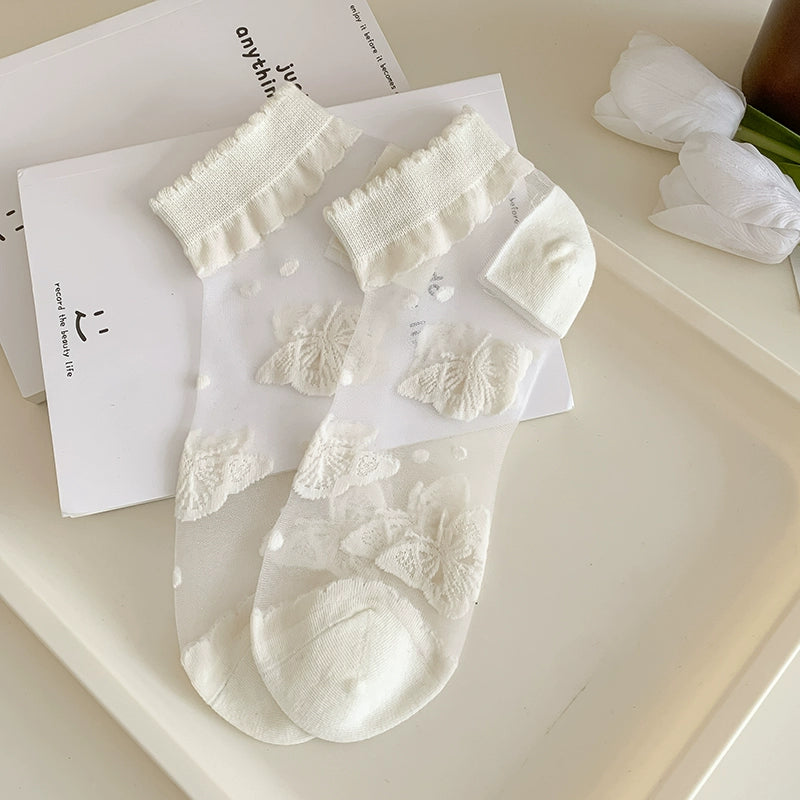 [5 Pairs] Kanekalon Transparent Summer Thin Solid Color White Gentle Wear