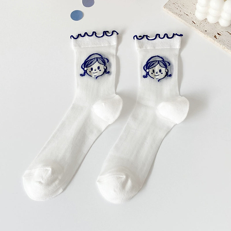 [5 Pairs] College Style Kanekalon Girls Are Very Cute Summer Matching White Shoes Skirt