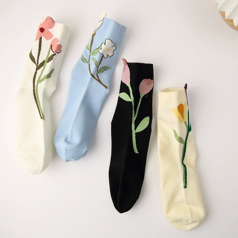 [4 Pairs] How to Wear Cute Girly Style? Spring Summer Pure Cotton Cute Wear