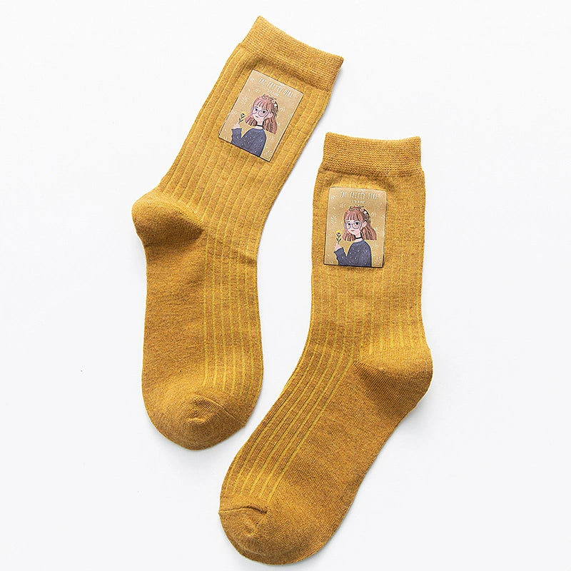 [2 Pairs] Hot Stamping Craft Fashion Little Girl All-Match Cotton Socks Comfortable and Breathable