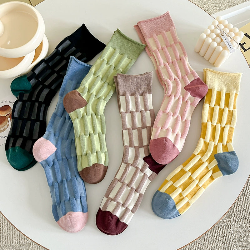 [5 Pairs] Spring and Summer Dopamine Color Three-Dimensional Relief Loose Bamboo Joint Pure Cotton Japanese Loose Mouth