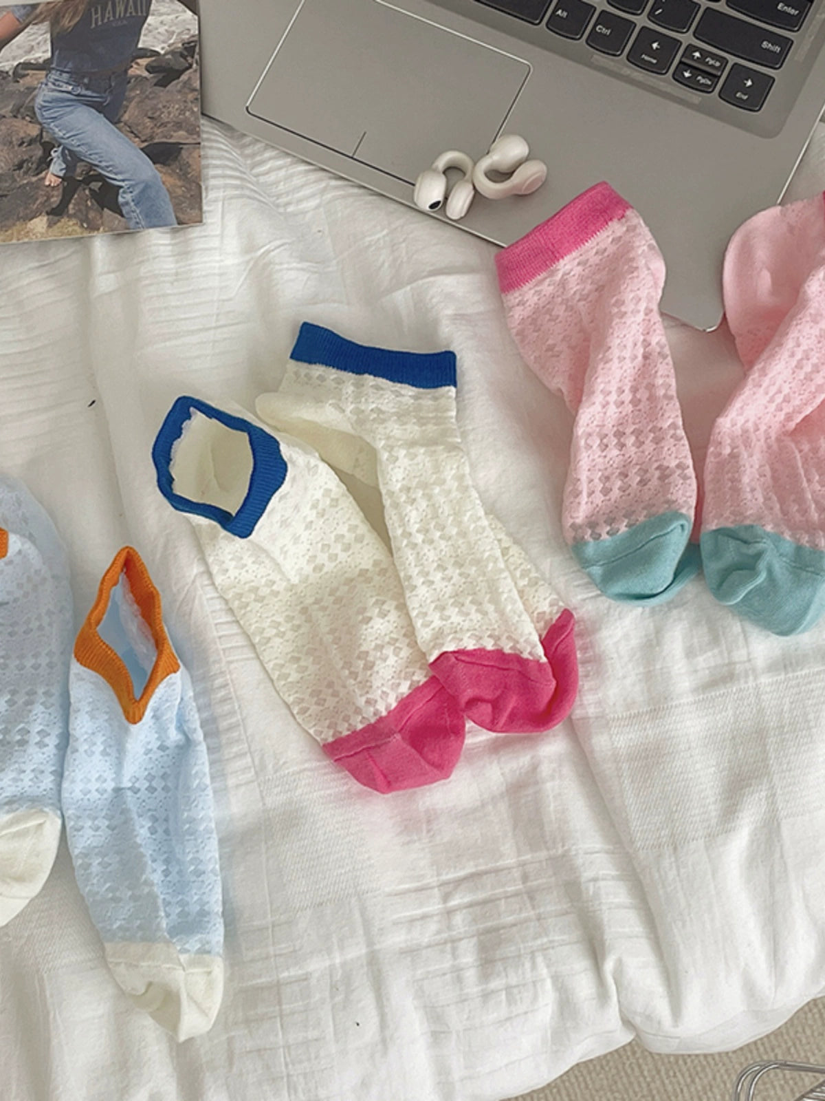 [5 Pairs] Summer Two-Color Wear Thin Breathable Mesh Girl