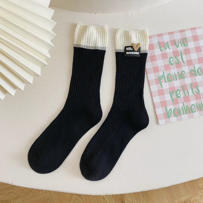 [4 Pairs] Spring and Summer Japanese and Korean Fashion 3D Love Pure Cotton Comfortable Breathable Mid-Calf