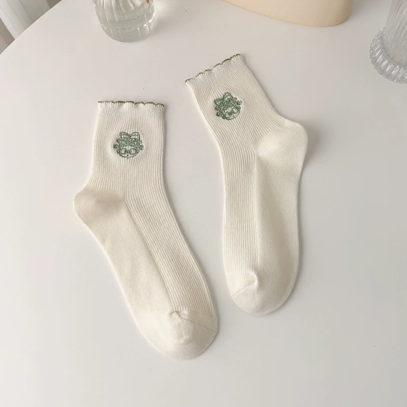 [2 Pairs] Matcha Green Flavor Spring Summer Pure Cotton Cute Girl Avatar Socks