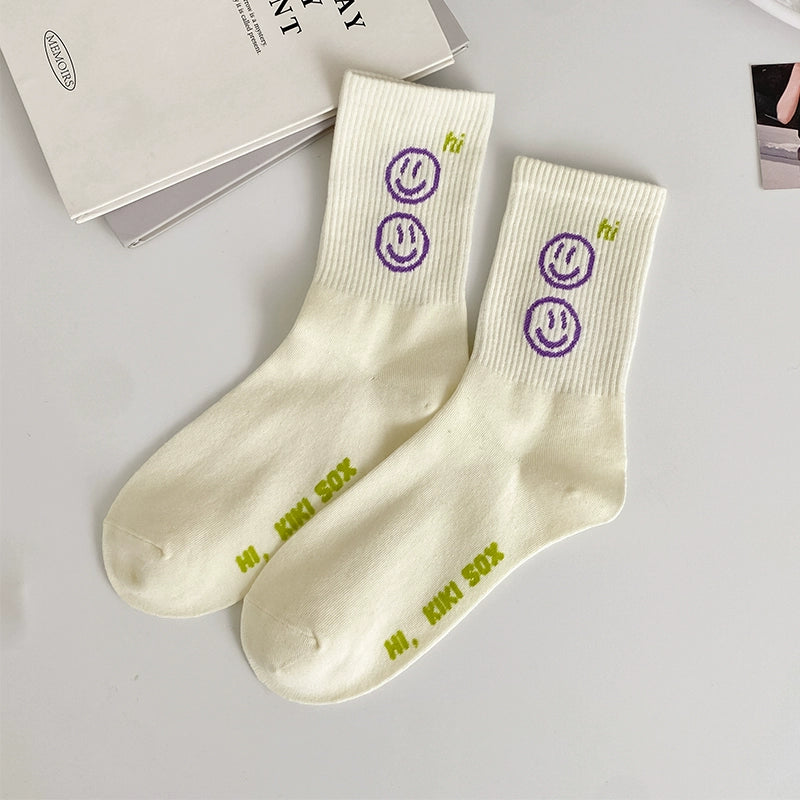 [4 Pairs] Spring and Summer Elastic Preppy Style Cute Sport Women's Mid-Calf Fashion Shoes with You