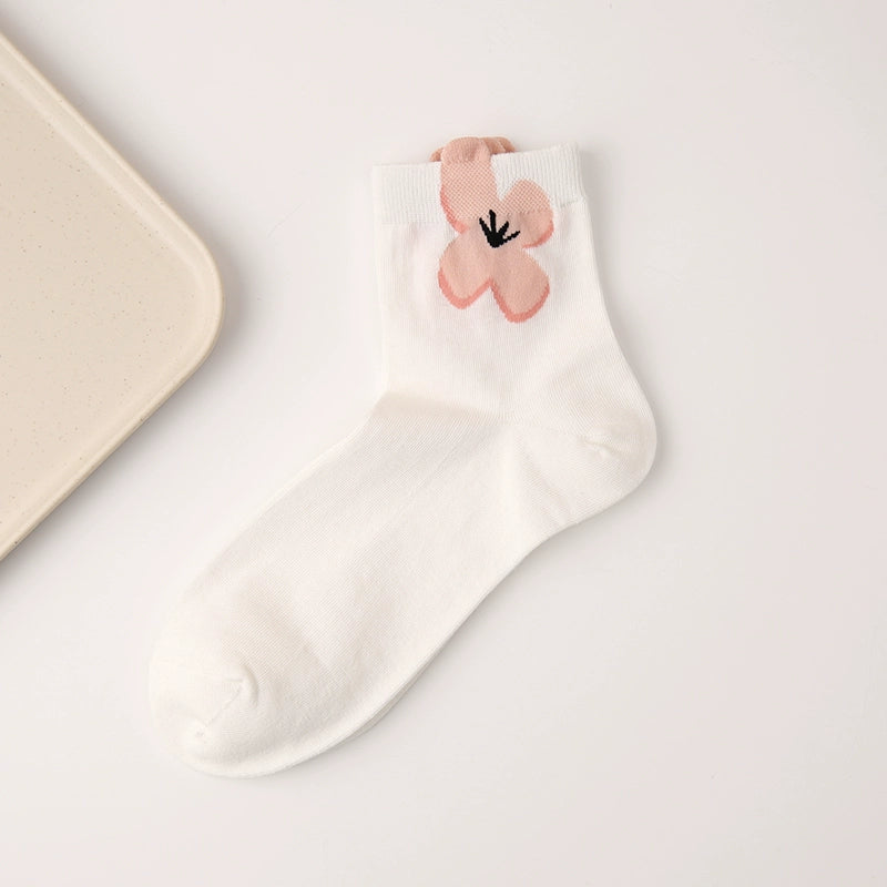 [4 Pairs] Spring and Summer Thin Combed Cotton Socks Mouth Japanese Fashion Letters Girlish Style Full