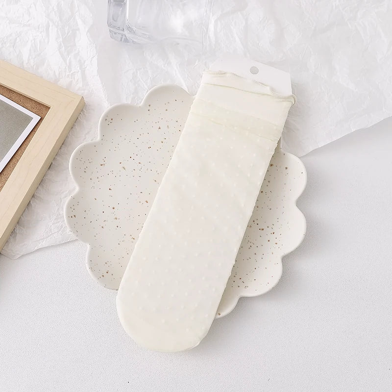 [3 Pairs] Lolita Style Summer Ultra-Thin Silk Fruit Dark Flower White Wear Lace Design