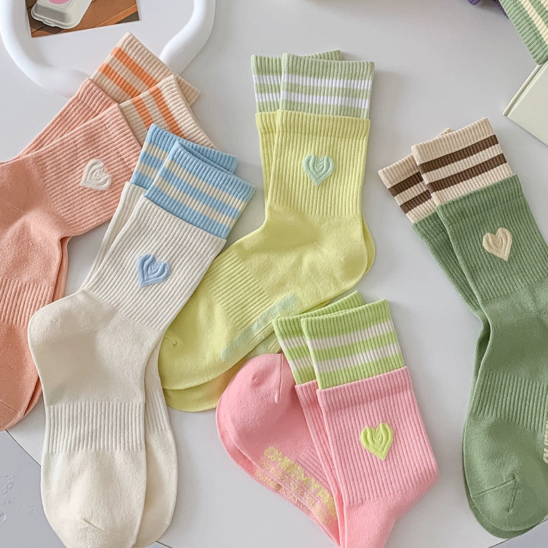 [2 Pairs] Spring and Summer Parallel Bars Popular Color College Style Cute Tube Socks