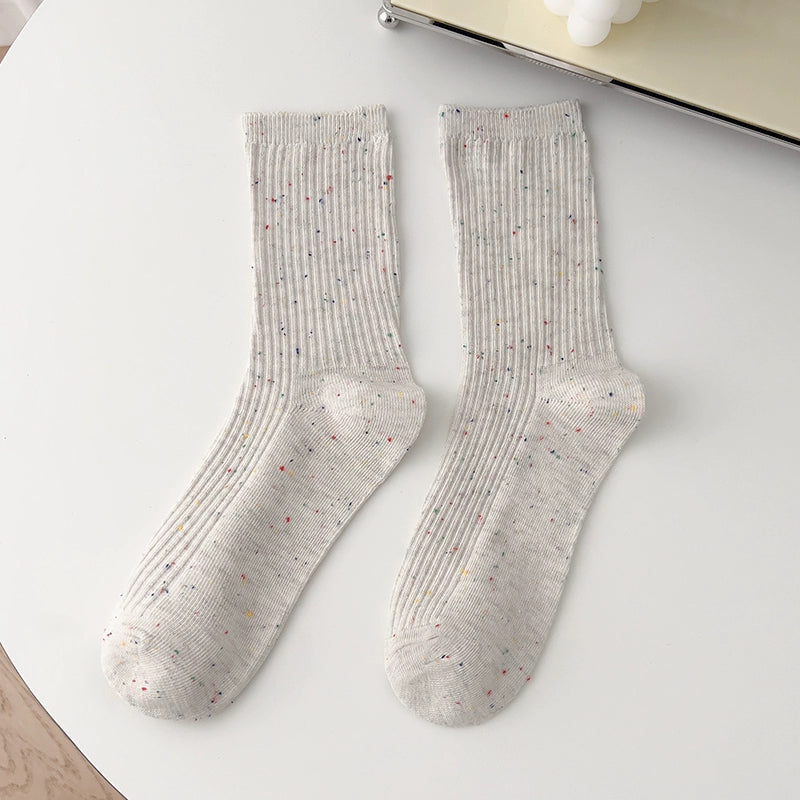 [5 Pairs] Spring and Summer NEPs Yarn Simple and Elegant Tube Socks