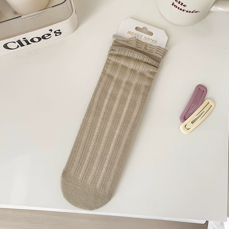[5 Pairs] Summer Breathable and Simple Comfortable College Style Girl Mid-Calf Length Loose Socks