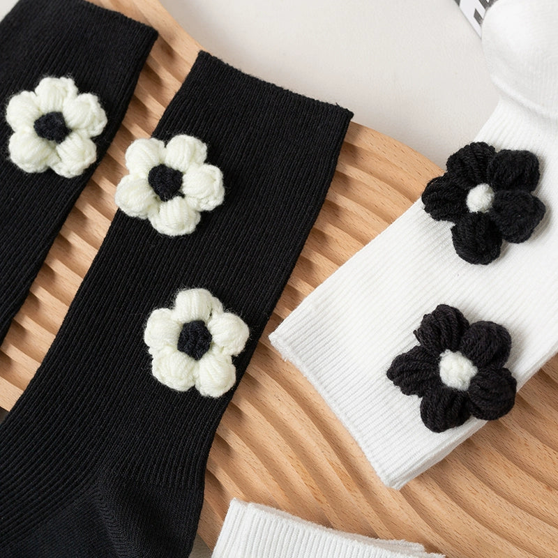 [2 Pairs] Spring Summer Pure Cotton Beautiful 2 Flowers Little Flowers 3D Tube Socks