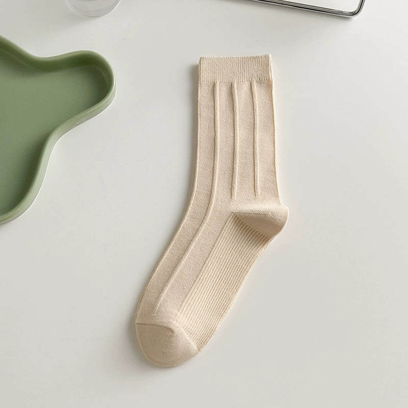 [5 Pairs] Spring Summer Pure Cotton Simple Twist Bright Color Series Bunching Socks