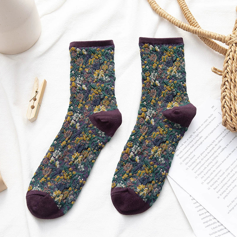 [2 Pairs] Gold Rose Totem Flower Mid-Calf Spring and Summer Match Small Leather Shoes Beautiful