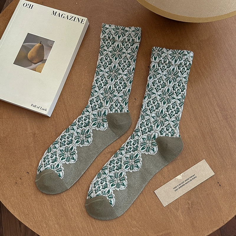 [5 Pairs] Pure Cotton Ethnic Style Fashion Wear Mid-Calf