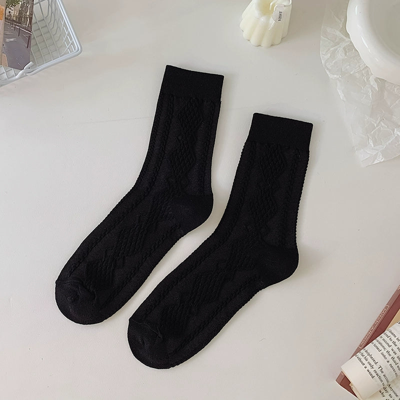[2 Pairs] Spring and Summer Twist Thin Pure Cotton 3D Rhombus Stripe Socks