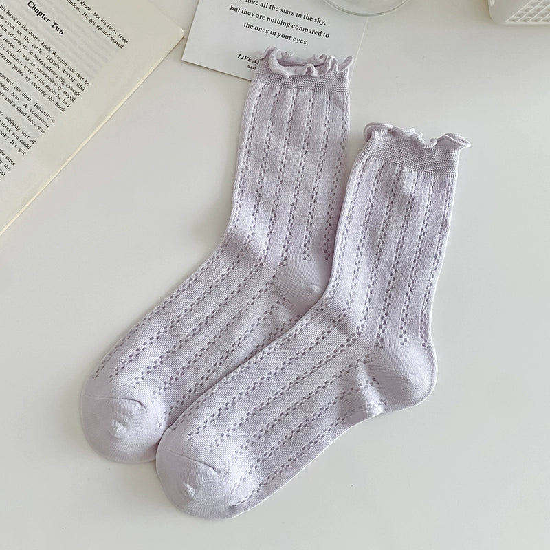 [5 Pairs] Summer Breathable Solid Color Mesh Preppy Style Fungus Fragrance