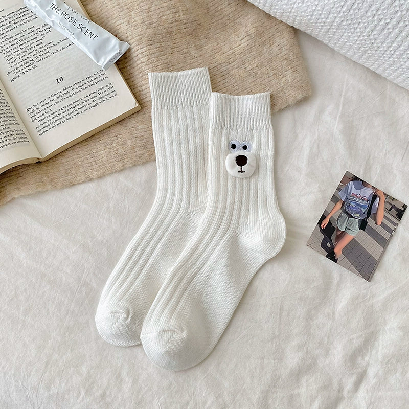 [5 Pairs] 3D Cartoon Bear Head Simple and Easy to Match College Style Kawaii