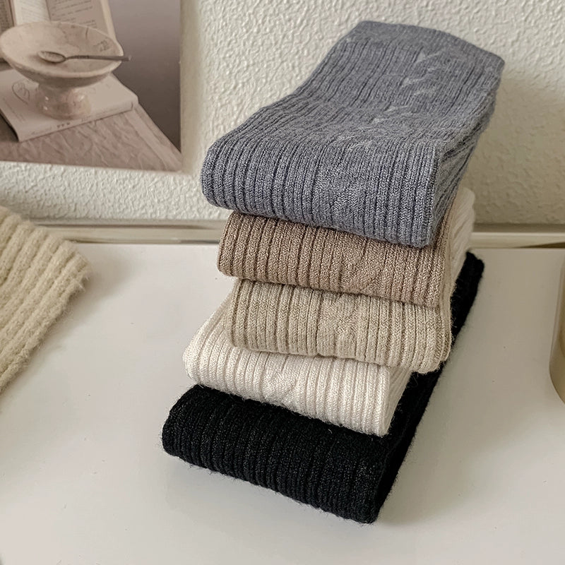 [2 Pairs] Spring and Summer Solid Color a Little Retro Bunching Socks Cashmere Material Comfortable and Soft