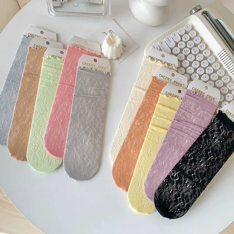 [5 Pairs] Summer Thin and Comfortable Breathable Mesh Pile Style Tube Socks