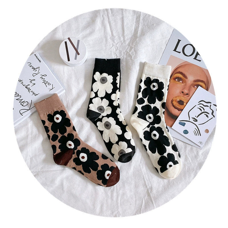 [2 Pairs] Long Tube Ins Style Small Flower Xuan Ya Mid-Calf Women's Cotton Little Red Book Recommendation Tide