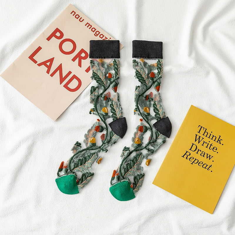 [3 Pairs] Spring and Summer Thin Personalized and Mori Totem Tide Stockings