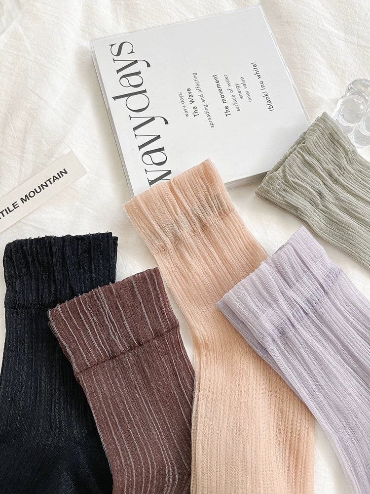 [5 Pairs] Summer Thin Breathable Sexy Fairy Crystal Silk Tube Socks