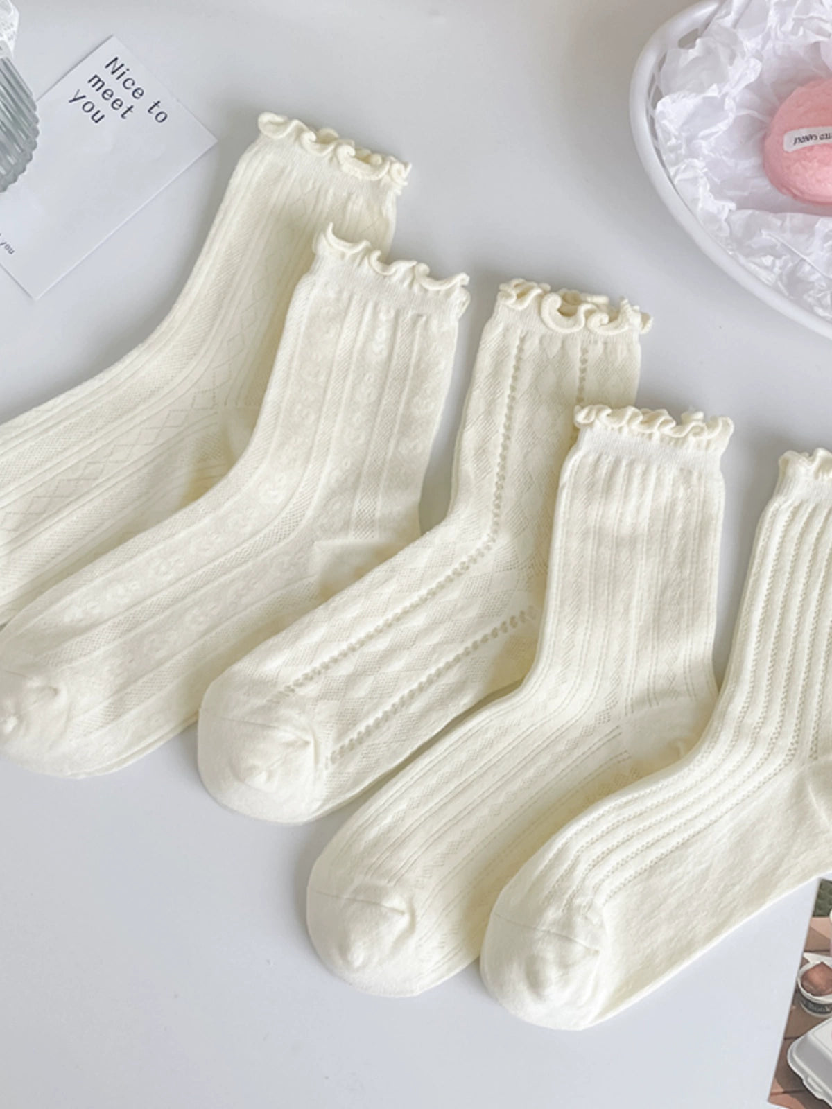 [5 Pairs] Summer Thin Pure Cotton Breathable Mesh Japanese and Korean Female Women's Socks