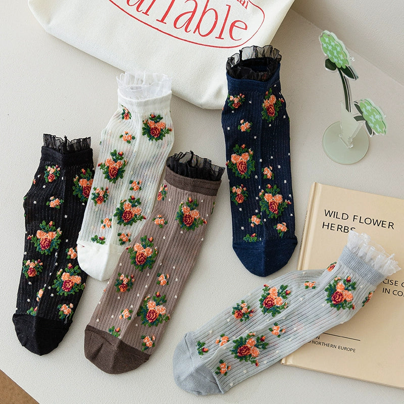 [5 Pairs] Fairy Teaches You How to Wear It in Summer! Thin Anti-Pilling Striped Floral