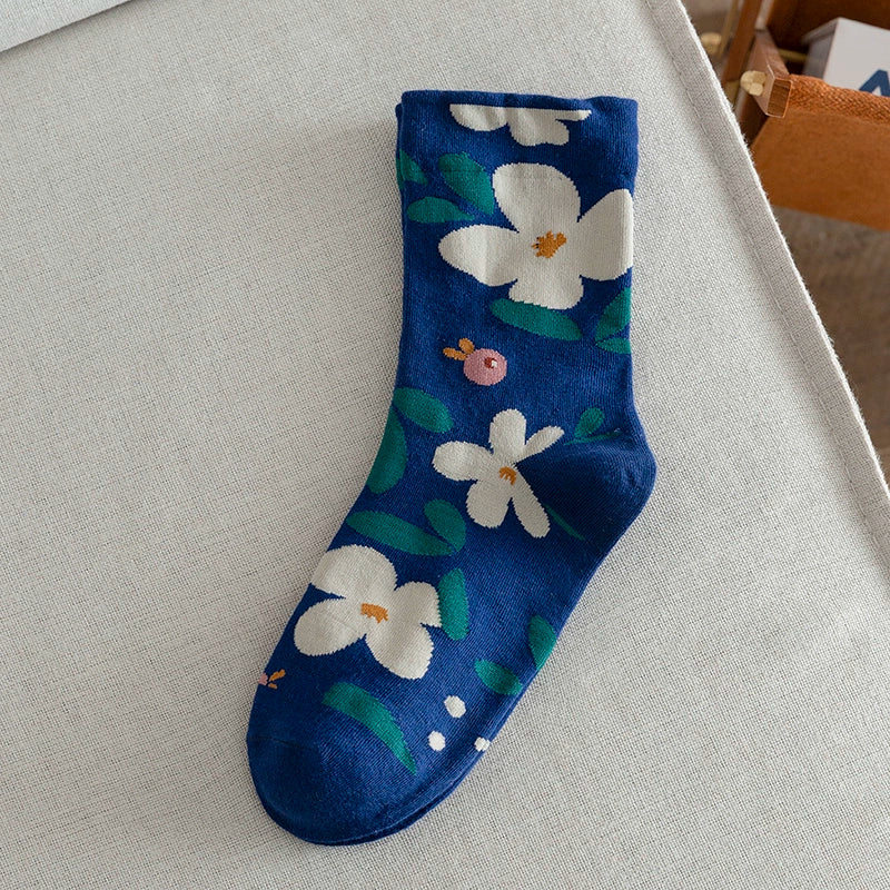 [2 Pairs] Spring and Summer Thin Pure Cotton Embroidery Plant Flowers Klein Blue Wear Match Well