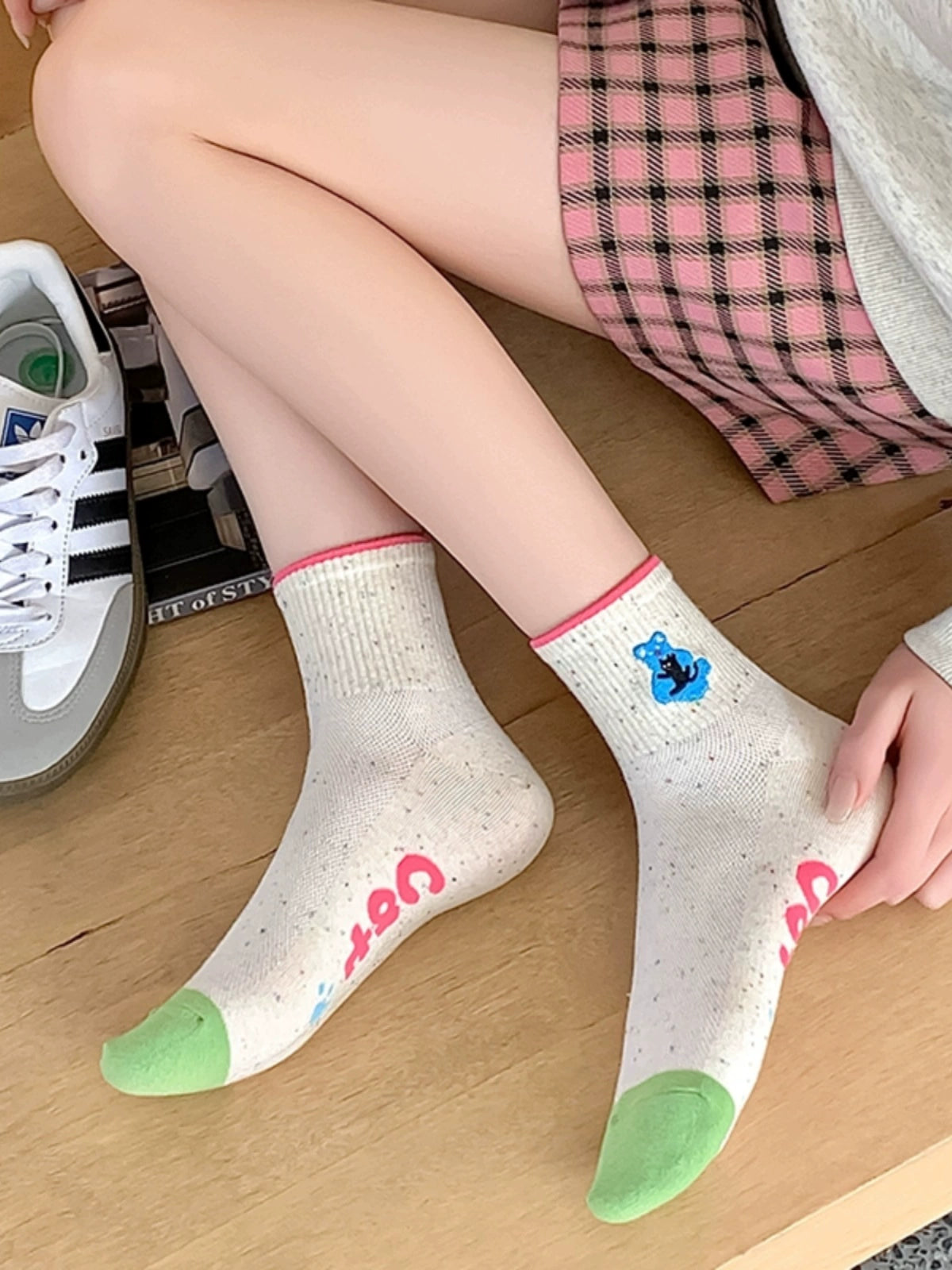 [6 Pairs] Summer Thin Cartoon Embroidery Korean Style Pure Cotton Cute Wear