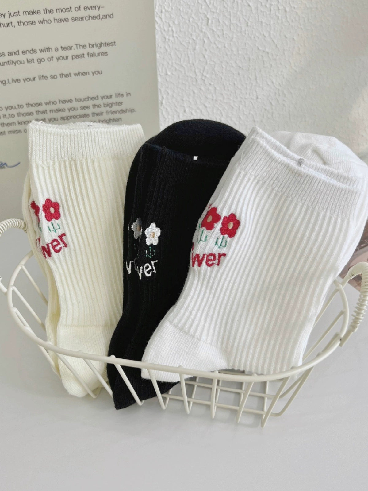 [3 Pairs] Spring and Summer Three Flowers Thin Simple and Beautiful Pure Cotton Comfortable Wear