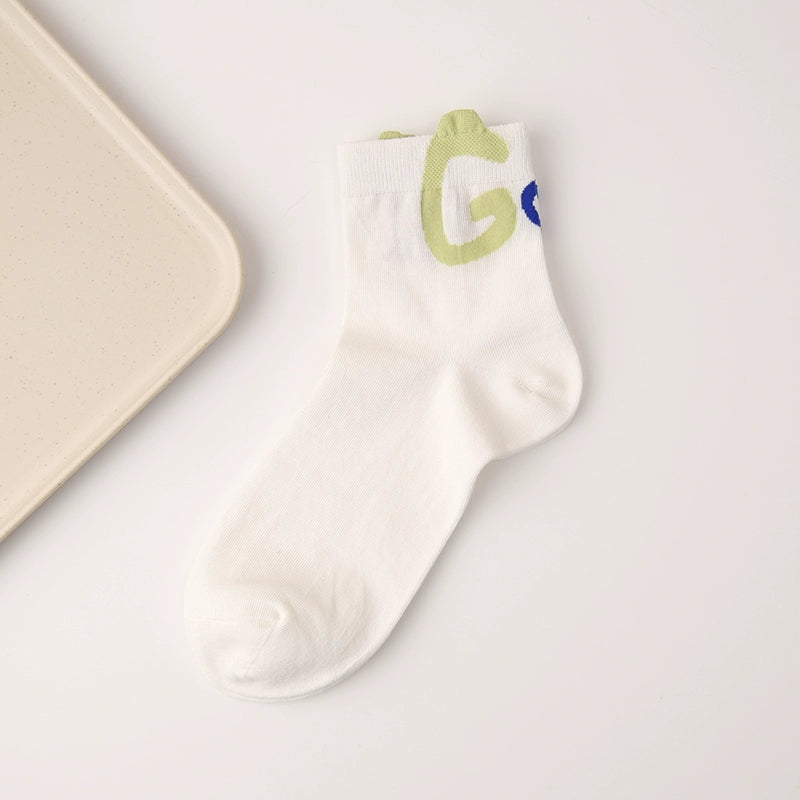 [4 Pairs] Spring and Summer Thin Letters Combed Cotton Comfortable Breathable and Simple Wear