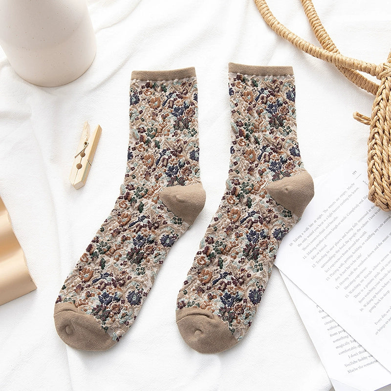 [2 Pairs] Gold Rose Totem Flower Mid-Calf Spring and Summer Match Small Leather Shoes Beautiful