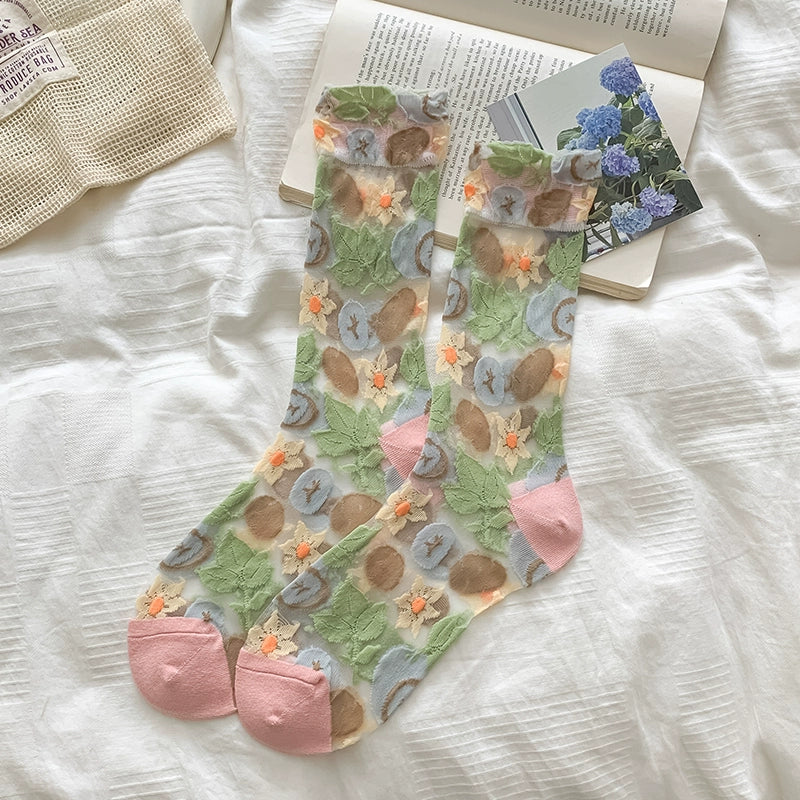 [4 Pairs] Summer Transparent Thin Breathable Original Material Design Simple Wear