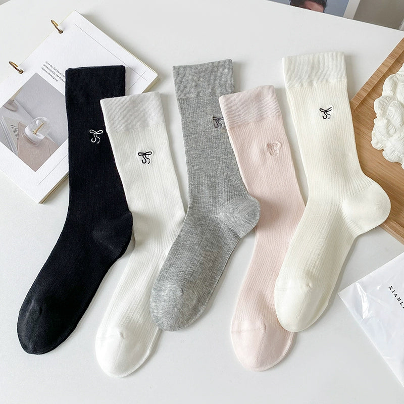 [5 Pairs] Solid Color Bowknot Cute MUA Summer Thin Breathable Little Fairy Wear