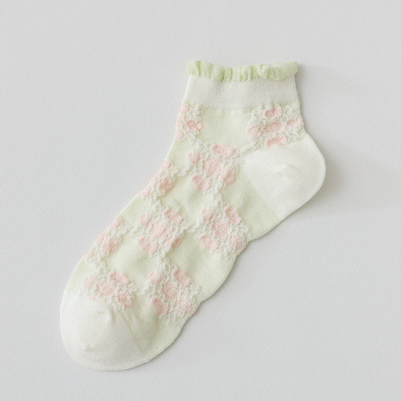 [5 Pairs] Summer Thin Breathable a Little Retro Light Green Simple Lady Wear