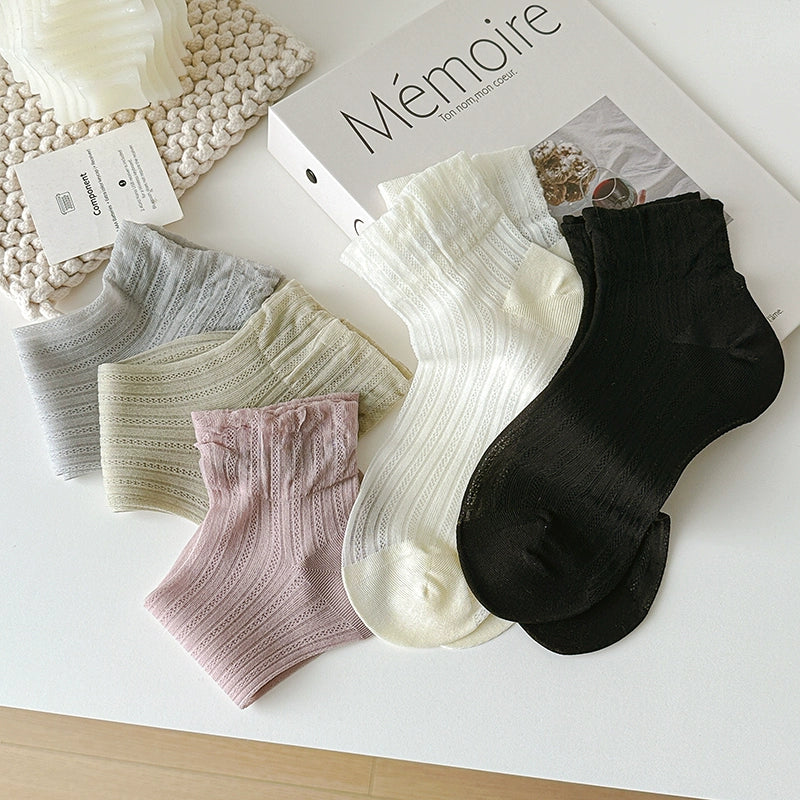 [5 Pairs] Cute Secret Weapon Spring and Summer Thin Breathable Solid Color Makes You Look Younger Instantly