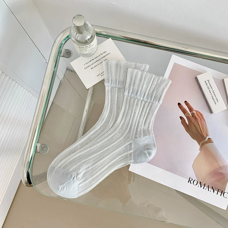 [5 Pairs] Striped Control Summer Thin Simple All-Matching Tube Socks