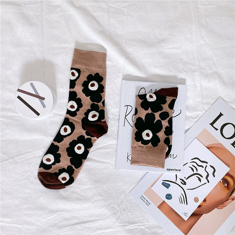 [2 Pairs] Long Tube Ins Style Small Flower Xuan Ya Mid-Calf Women's Cotton Little Red Book Recommendation Tide