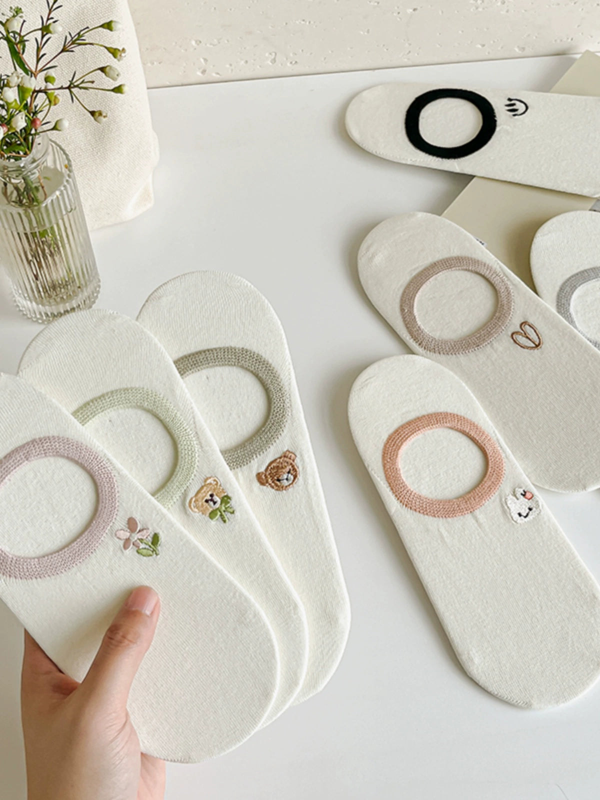 [7 Pairs] Cute Girl Heart Spring and Summer Thin Pure Cotton Full Wear Guide