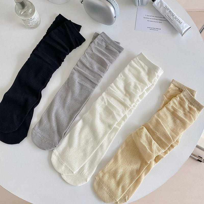 [4 Pairs] Thin Breathable Gentle Little Sister Solid Color Wear