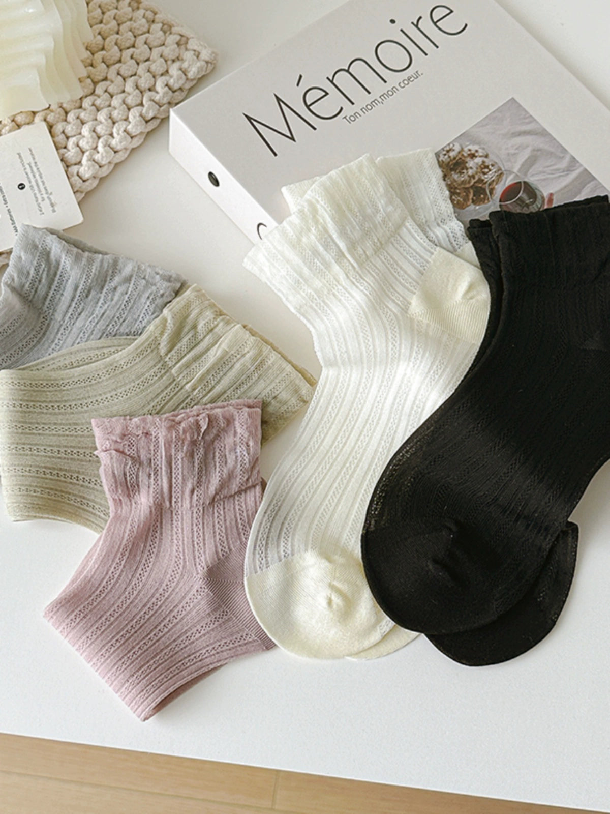 [5 Pairs] Cute Secret Weapon Spring and Summer Thin Breathable Solid Color Makes You Look Younger Instantly