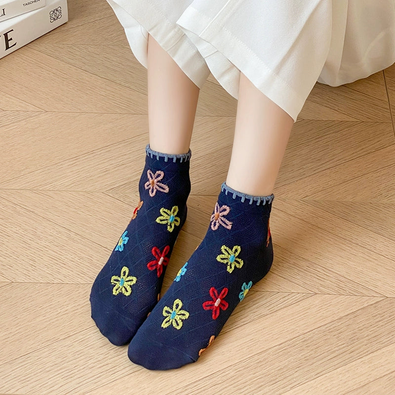 [5 Pairs] Classical Color Spring and Summer Thin Boat Ethnic Style a Little Retro Girl